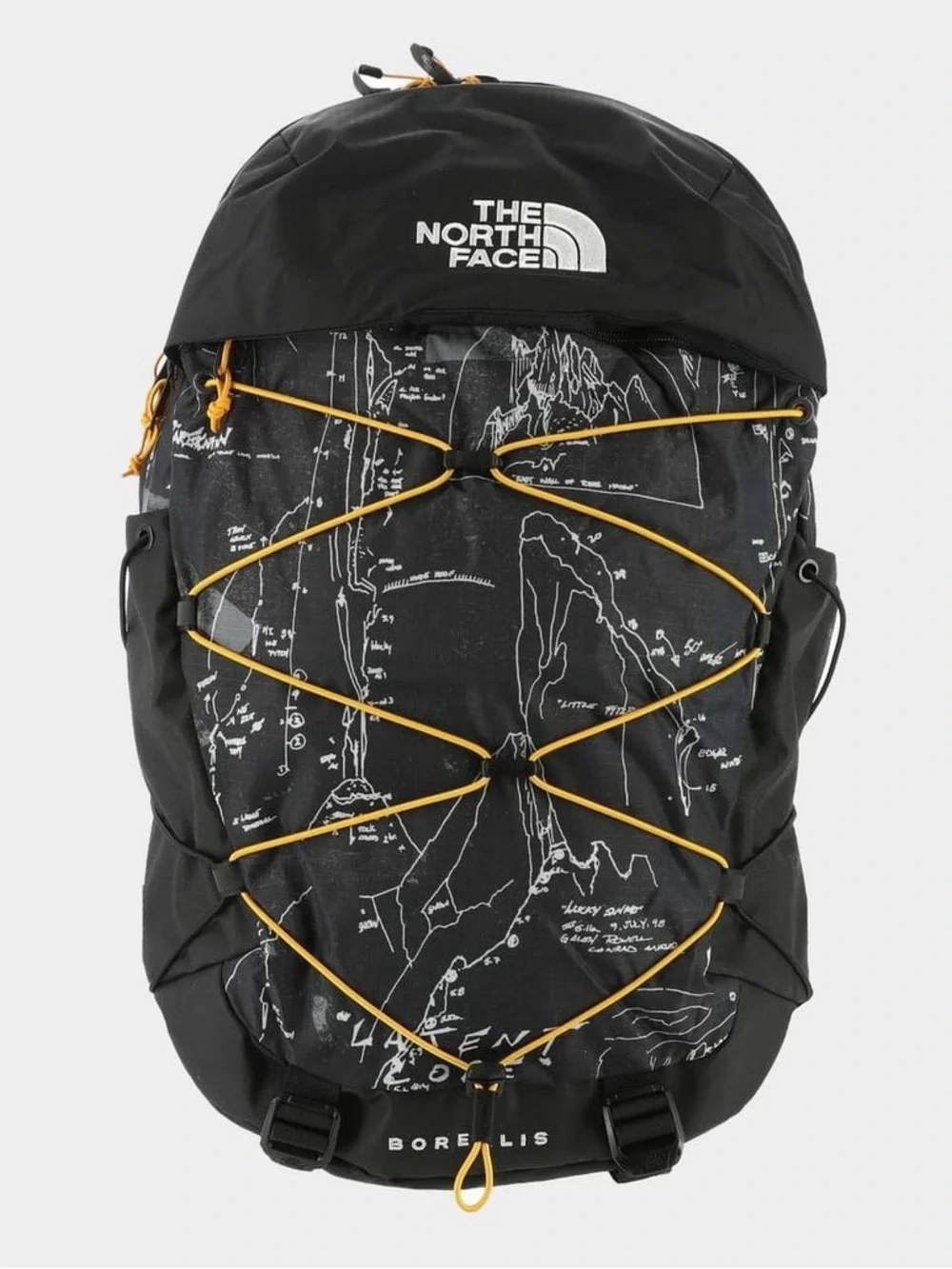 The North Face Borealis Black Backpack with Yellow Bungee in Anthracite Grey